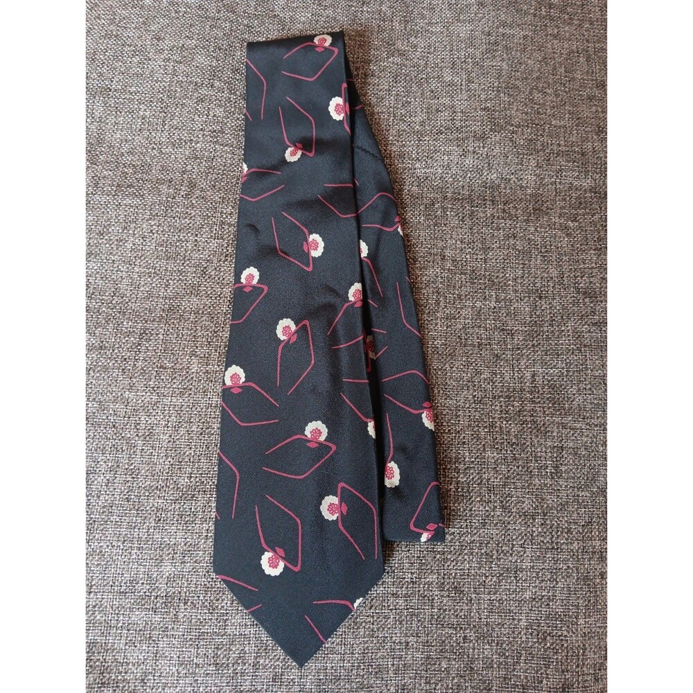 Austin Grey Tie 70s 80s 90s Y2K Silk Black  Red Beige Floral 3.5 Wide 57 Long